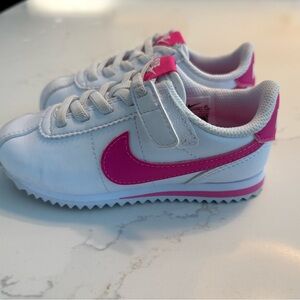 Nike White and Pink Cortez Sneakers Classic Design - Toddler Size 8